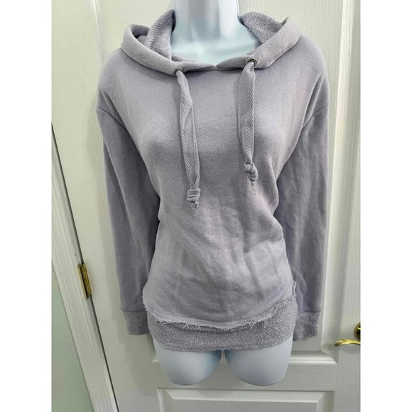 Ocean Drive Tops - Ocean Drive Lavender Drawstring Frayed Hem Long Sleeves Small Hoodie
